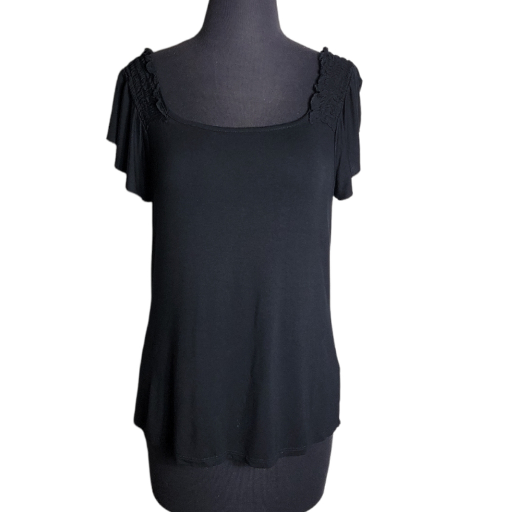 Cupio black smocked flutter sleeve square neck top women’s size medium stretch